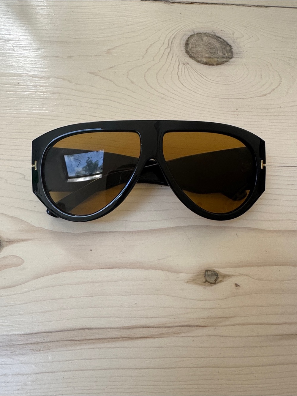 Black Oversized Shield Sunglasses with Amber Lenses
